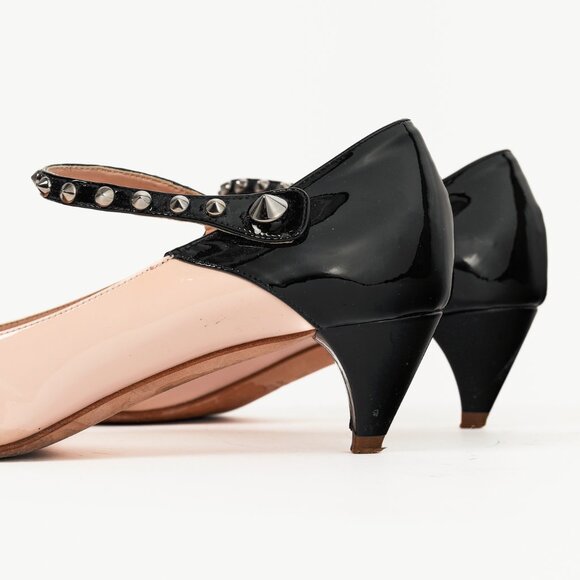 Miu Miu Light Pink & Black Bicolor Studded Mary Janes - Picture 7 of 9